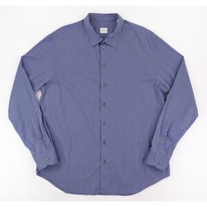 Armani Collezioni Button Front Shirt Mens XXL Blue Micro Check Long Sleeve